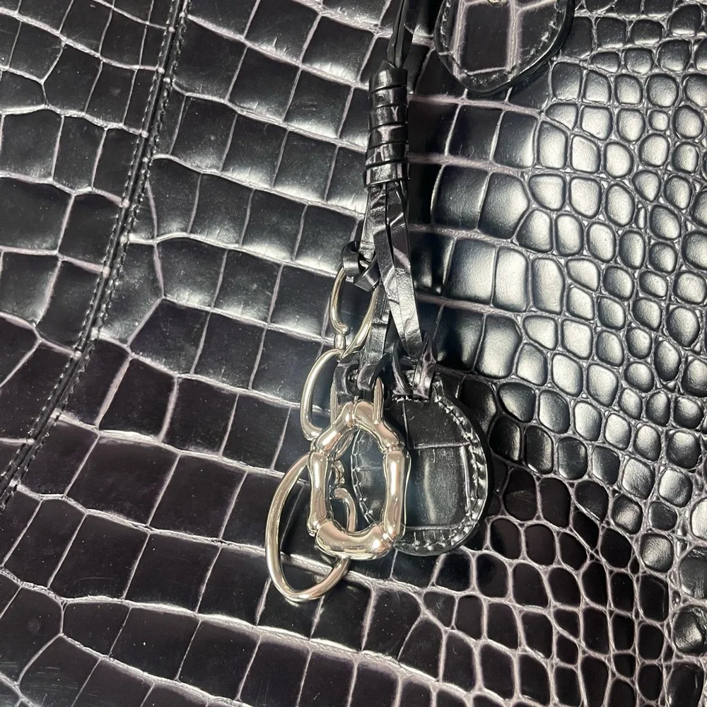 Oscar de la Renta Black Crocodile-Embossed Tote - Picture 2 of 16